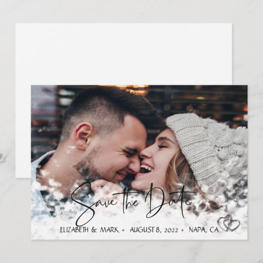 Elegant Chic Silver Hearts, foto sparen de Datum Save The Date (Voorkant / Achterkant)