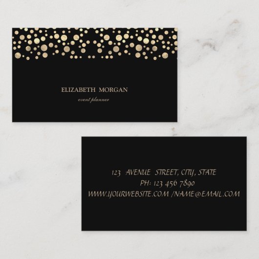 Elegant Chic Sophisticated, Gold Confetti, zwart Visitekaartje (Voorkant / Achterkant)