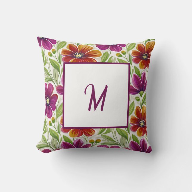 Elegant Chic Spring Floral Monogram  Kussen (Voorkant)