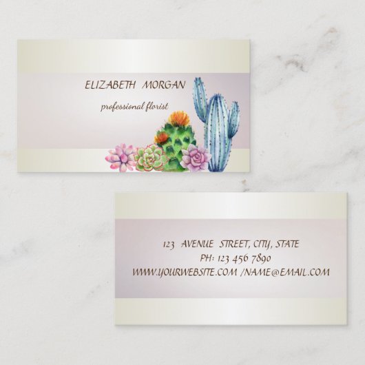 Elegant Chic Stripe Cactus Succulent Visitekaartje (Voorkant / Achterkant)