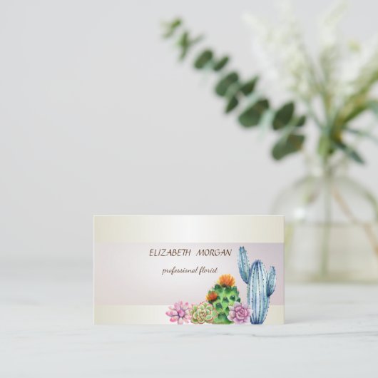 Elegant Chic Stripe Cactus Succulent Visitekaartje (Staand voorkant)