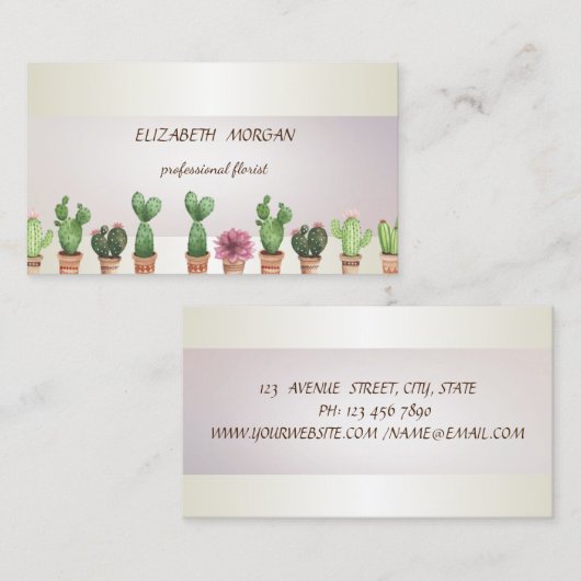 Elegant Chic Stripe Cactus Visitekaartje (Voorkant / Achterkant)