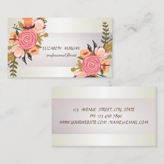Elegant Chic Stripe , Floral Visitekaartje (Voorkant / Achterkant)