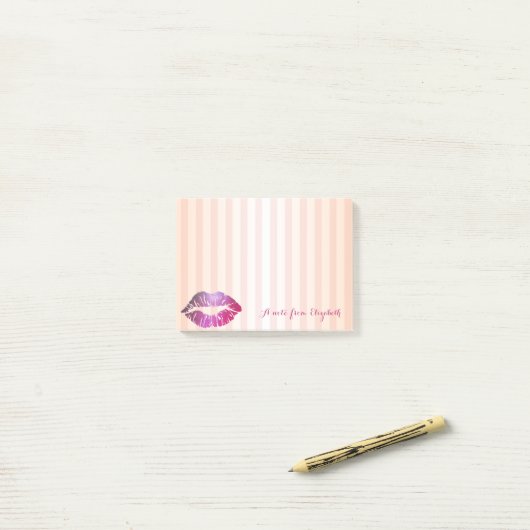 Elegant Chic Striped Stylish Girly, Lips Post-it® Notes (Op bureau)