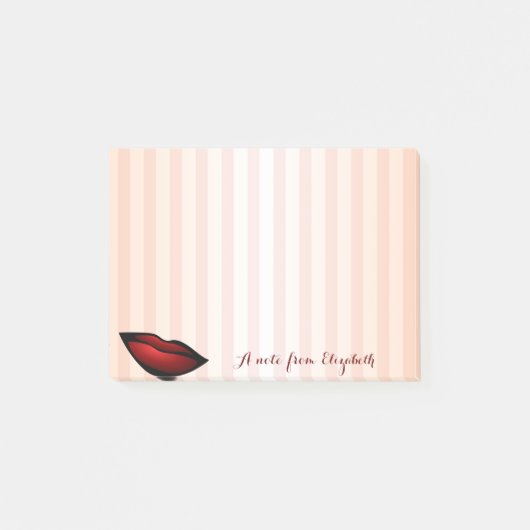 Elegant Chic Striped Stylish Girly, Red Lips Post-it® Notes (Voorkant)