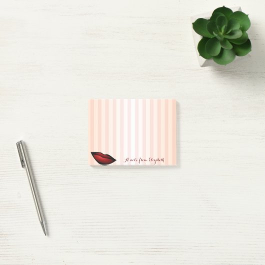 Elegant Chic Striped Stylish Girly, Red Lips Post-it® Notes (Kantoor)