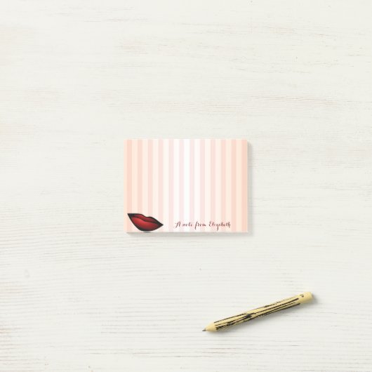 Elegant Chic Striped Stylish Girly, Red Lips Post-it® Notes (Op bureau)