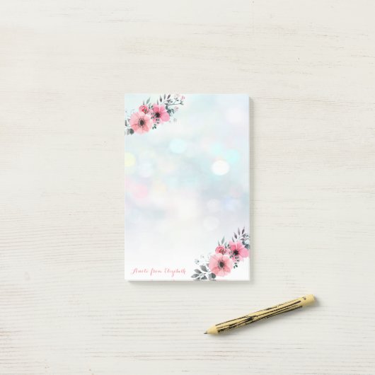 Elegant Chic Stylish Girly, Bokeh, Flowers Post-it® Notes (Op bureau)