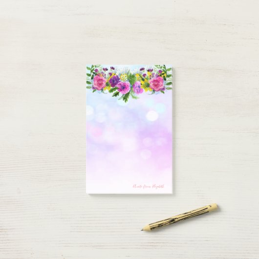 Elegant Chic Stylish Girly, Bokeh, Flowers Post-it® Notes (Op bureau)