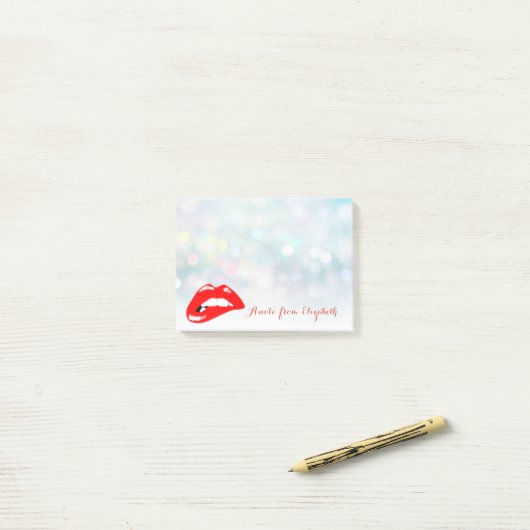 Elegant Chic Stylish Girly, Bokeh Red Lips Post-it® Notes (Op bureau)