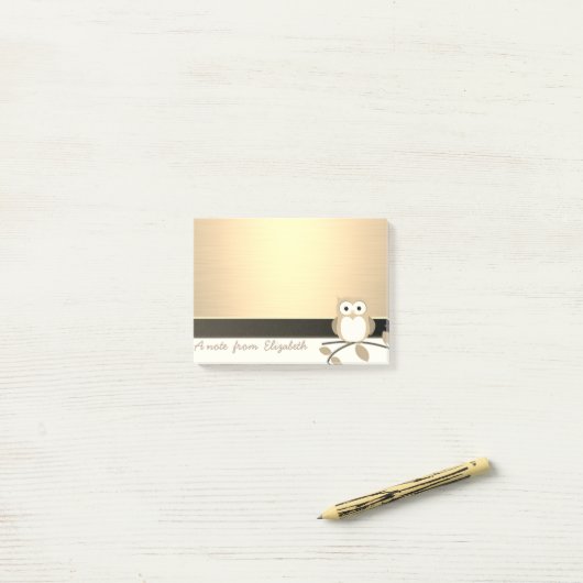 Elegant Chic Stylish Girly, Faux Gold, Owl Post-it® Notes (Op bureau)