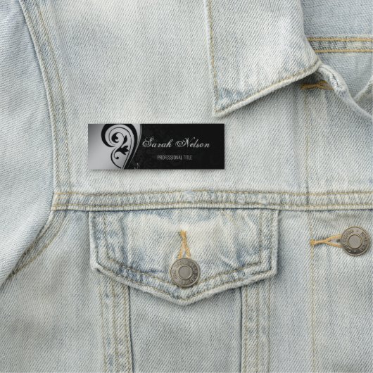 Elegant Chic Stylish Grey Swirls Black Damask Naamplaatje (In situ)