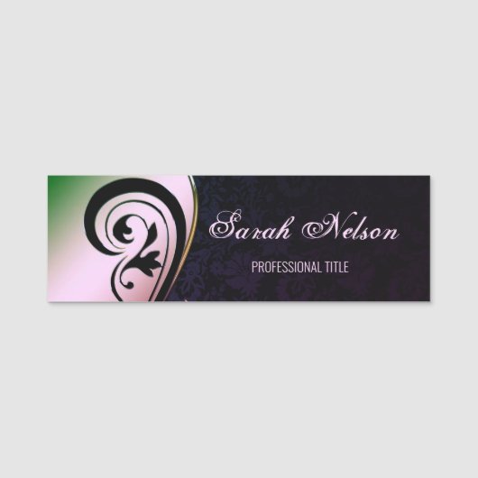Elegant Chic Stylish Ombre Swirls Black Damask Naamplaatje (Voorkant)