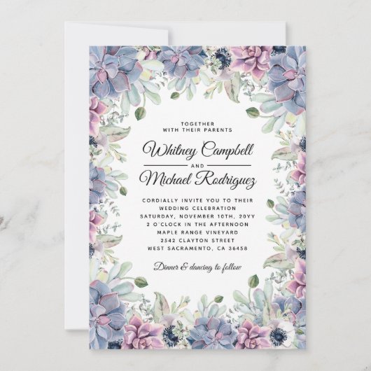 Elegant Chic Succulent Florals Wedding Kaart (Voorkant)