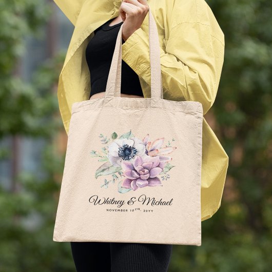 Elegant Chic Succulent Florals Wedding Tote Bag