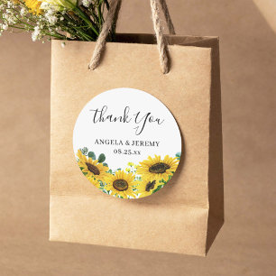 Elegant Chic Sunflower Eucalyptus Hartelijk dank Ronde Sticker