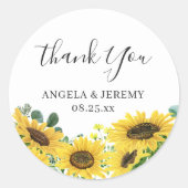 Elegant Chic Sunflower Eucalyptus Hartelijk dank Ronde Sticker (Voorkant)