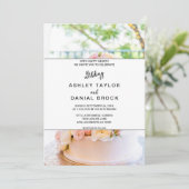 Elegant chic tart white roses floral Wedding Invit Kaart (Staand voorkant)