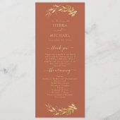 Elegant Chic Terracotta Rust Gold Foliage Wedding Programmakaart (Voorkant)