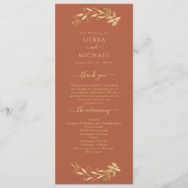 Elegant Chic Terracotta Rust Gold Foliage Wedding Programmakaart