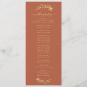Elegant Chic Terracotta Rust Gold Foliage Wedding Programmakaart (Achterkant)