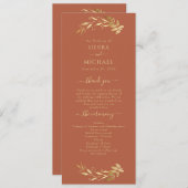 Elegant Chic Terracotta Rust Gold Foliage Wedding Programmakaart (Voorkant / Achterkant)