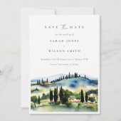 Elegant Chic Toscany Italië Waterverf Landschap Save The Date (Voorkant)