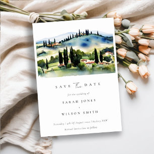 Elegant Chic Toscany Italië Waterverf Landschap Save The Date