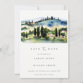 Elegant Chic Toscany Italië Waterverf Landschap Save The Date (Voorkant)