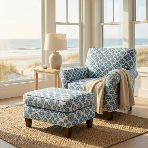 Elegant Chic Trendy Blue & White Geometric Pattern Stof
