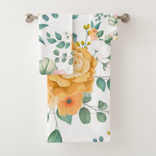 Elegant chic trendy oranje floral bad handdoek (Insitu)