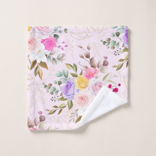 Elegant chic trendy Pink floral Bad Handdoek (Wasdoekje)