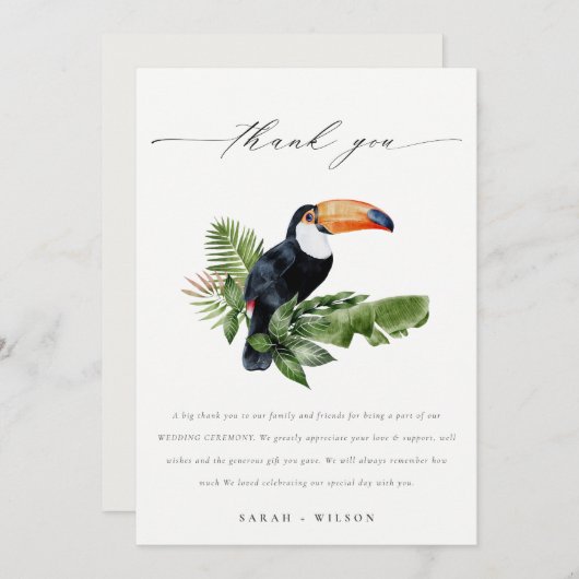 Elegant Chic Tropical Rainforest Toucan Wedding Bedankkaart (Voorkant / Achterkant)