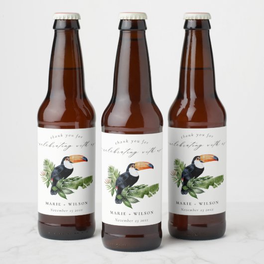 Elegant Chic Tropical Rainforest Toucan Wedding Bier Etiket (Flessen)