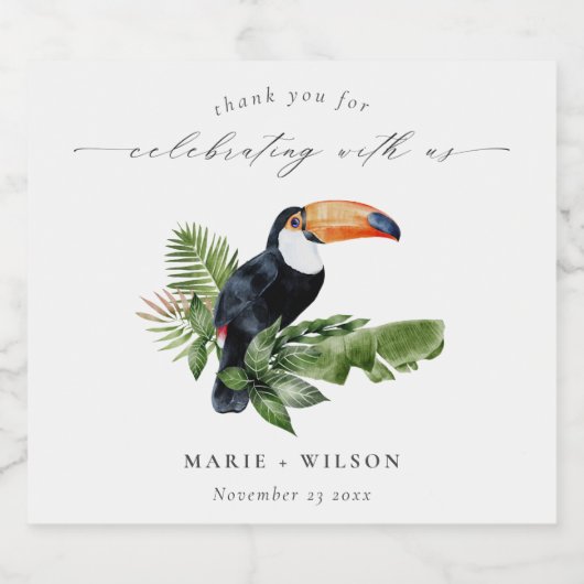 Elegant Chic Tropical Rainforest Toucan Wedding Bier Etiket (Enkel label)