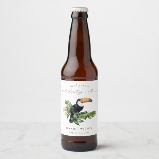 Elegant Chic Tropical Rainforest Toucan Wedding Bier Etiket (Voorkant)