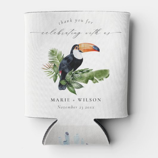Elegant Chic Tropical Rainforest Toucan Wedding Blikjeskoeler (Voorkant)
