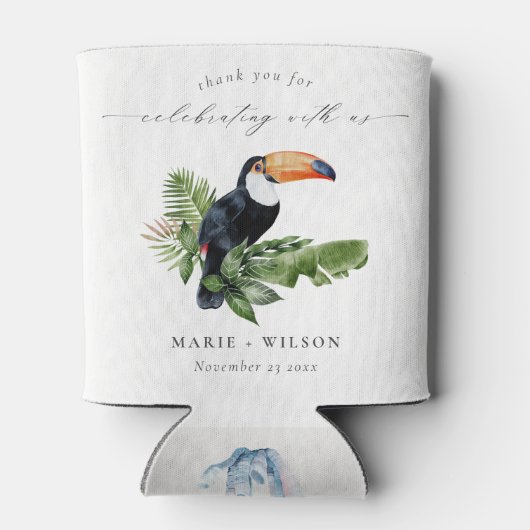Elegant Chic Tropical Rainforest Toucan Wedding Blikjeskoeler (Achterkant)