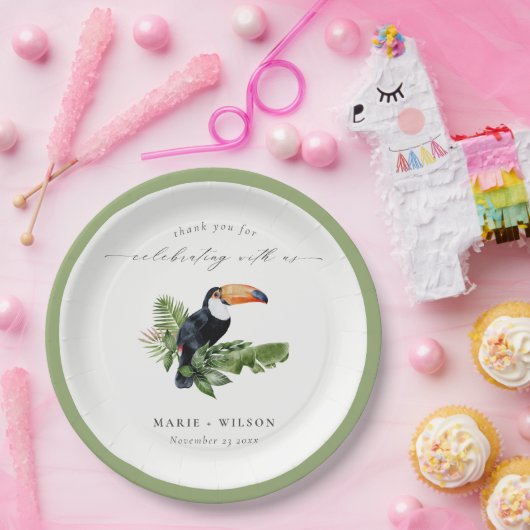 Elegant Chic Tropical Rainforest Toucan Wedding Papieren Bordje (Feest)