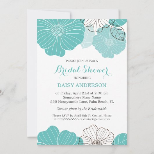 Elegant Chic Turquoise Green Floral Vrijgezellenfe Kaart (Voorkant)