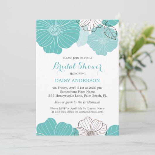 Elegant Chic Turquoise Green Floral Vrijgezellenfe Kaart (Staand voorkant)