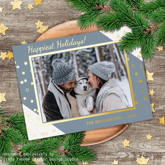 Elegant Chic Twinking Stars Pattern Gold Folie Feestdagen Briefkaart