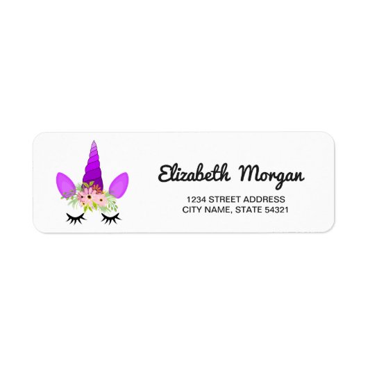 Elegant Chic Unicorn Face, Floral Crown Etiket (Voorkant)