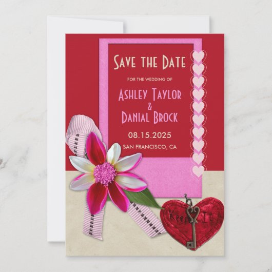 Elegant Chic  Valentijn Red Romantic Wedding Save The Date (Voorkant)