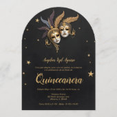 Elegant Chic Venetian Mask Quinceañera Party Kaart (Voorkant)