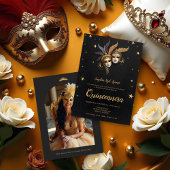 Elegant Chic Venetian Mask Quinceañera Party Kaart
