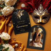 Elegant Chic Venetian Mask Quinceañera Party Kaart