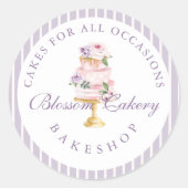 Elegant Chic Violet Waterverf Floral Cake Bakery Ronde Sticker (Voorkant)