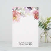 Elegant Chic Watercolor Floral Monogram Name Briefpapier (Staand voorkant)