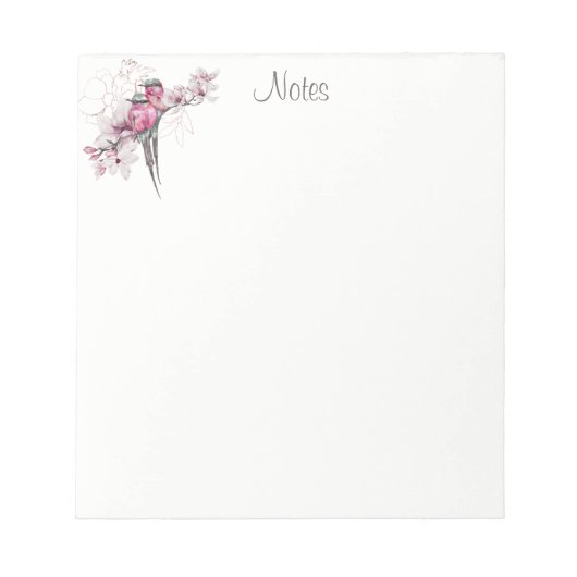 Elegant Chic Waterverf Birds Pink Gold Floral Notitieblok (Voorkant)